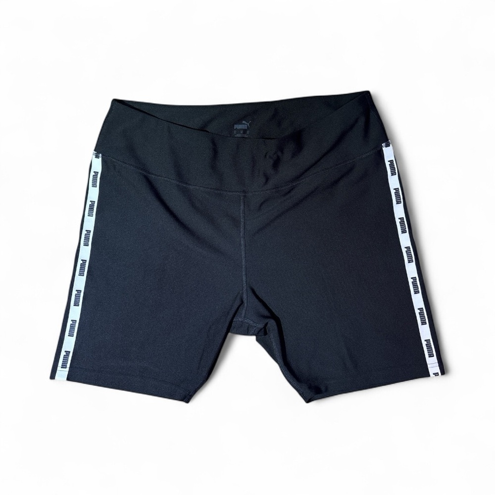 Puma Black Bike Shorts with Logo Stripes - XL